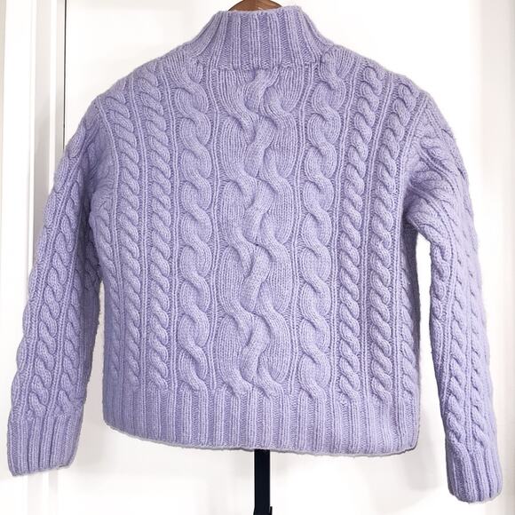 The Limited Womens Lambswool Angora Cable Knit Cropped Sweater - Purple, Size M - Picture 2 of 5